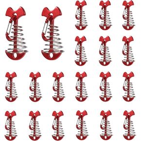 20 حزمة حزمة أسماك أسماك حمراء مرساة مرساة مع carabiners deck deck tie أسفل حصص الخيمة التعادل أسفل المرساة حبل التوتر مخاطر خيمة المقاومة للرياح الربيع للتخييم في الهواء الطلق (أحمر)