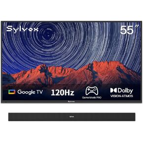 SYLVOX Outdoor TV with Soundbar, 55 inch 120Hz 4K Smart TV, Weatherproof & IP55 Waterproof, Compatible with Google TV & Dolby Atmos, Support HDMI 2.1 & USB 3.0, 1000 Nits Outside TV for Gaming