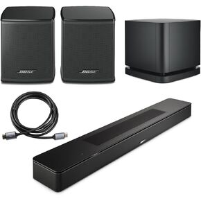Bose Smart Soundbar, Black, Bundle with 2X Wireless Surround Speakers, Bass Module 500, 6' HDMI 2.0 Cable