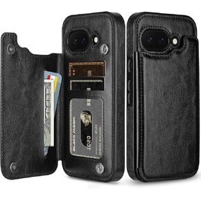 HianDier for Google Pixel 9A Case Wallet with Card Holder Women Men PU Leather Case for Google Pixel 9A Double Magnetic Clasp Shockproof Protective Phone Wallet Cover-Black