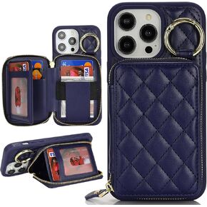 for iPhone 14 pro max Case Wallet with Card Holder,for iPhone 14 pro max Phone case Wallet with Zipper with Slot Kickstand Stand Case for Women and Man-Black