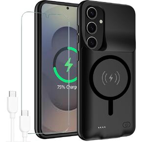 Battery Case for Galaxy S25,Upgraded 10000mAh High Capacity Rechargeable Portable Protective Extended Charger Case Wireless Charging Compatible with S25(6.2 inch) Charging Case & Carplay Black