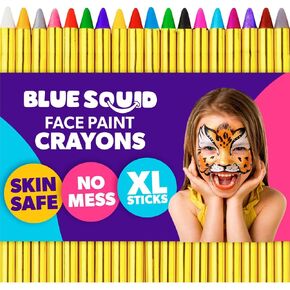 Blue Squid Body Crayon Sticks & Face Paint Kit Bundle - 18 XL Crayons & Markers for Skin & 18-color Face Painting Kit for Kids with 24x Stencils, Brushes, and Design Book, Ideal for Toddlers & Parties in Saudi Arabia