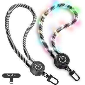 Glowing Phone Lanyard, Adjustable Cellphone Wrist Strap, Colorful Phone Charm with LED Wires Braided, Hands-Free Wristlet Strap for Phone Case, Camera(1 Pack)