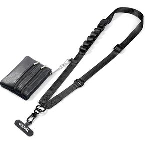 TiMOVO Clip and Go Phone Strap with Leather Wallet, Phone Lanyard Crossbody with Detachable Zippered Pouch Adjustable Strap for Phones, Black