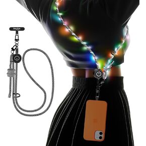 Glowing Phone Lanyard Crossbody, Adjustable Phone Strap with Tether Tabs, Anti-Theft Neck Phone Holder for iPhone 16 Pro Max and Most Smartphones, Cell Phone Lanyard for Men and Women