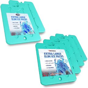 (Set of 6) XL Slim Ice Packs for Coolers - Freezer Packs - Refreezable & Reusable for Coolers - Perfect for The Beach, Camping Trips, and Sports Events