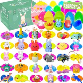120 PCS Prectiped Easter Eggs مليئة بالألعاب في الداخل للأطفال Boys Girls Easter Hunt Staints Stuffers Essentials Fividers Party Favors Favors Affroom Award Rize Supplies