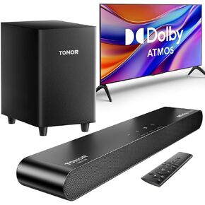 TONOR Sound Bar for Smart TV with Dolby Atmos, 2.1 Deep Bass Soundbar for TV Speaker/PC/Phonew, 5.3 Bluetooth, DSP Technology, 3 Modes, Home Theater Audio Sound System Work with HDMI eARC/Opt/AUX/USB