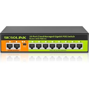 POE Switch, 10 Port Gigabit Switch, Easy Smart Cloud Managed Switch/Ethernet Splitter for Small Bessiness/Home Network & Power Management, Fanless & Metal Design, VLAN. (10 gigabit Ports|120w 8*POE+)