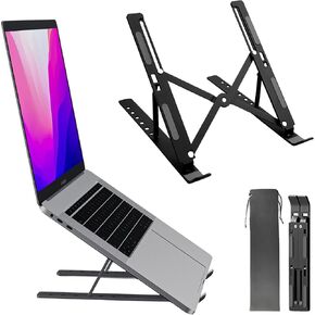 Portable Laptop Stand for Desk, Foldable Adjustable Lightweight Aluminum Black Universal Laptop Holder for 10-17" Notebooks and Tablets