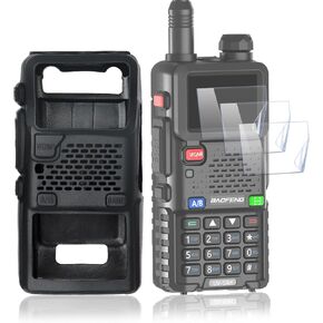 Ham Radio AR-5RM Rubber Soft Case Walkie Talkie Protective Cover Rubber Soft Case Pouch Balck for baofeng 5RM K5 Plus UV-5G Plus BF-F8HP PRO Radio Protective Silicone Case Bag(3pcs Screen Protector)