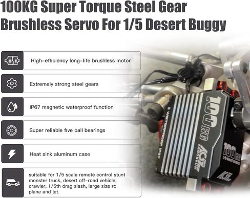 AGFRC 72KG Waterproof 1/6 RC-Servo-Motor High-Torque - 0.092Sec High Speed Brushless HV Full Metal Gear Digital Steering Servo for 1/6 Scale RC Car (A200BHMW) in Saudi Arabia