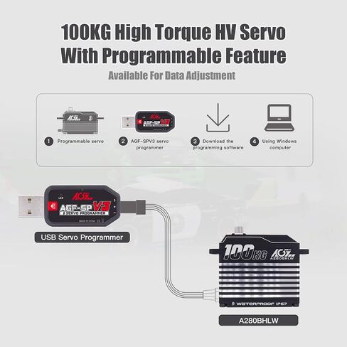 AGFRC 72KG Waterproof 1/6 RC-Servo-Motor High-Torque - 0.092Sec High Speed Brushless HV Full Metal Gear Digital Steering Servo for 1/6 Scale RC Car (A200BHMW) in Saudi Arabia
