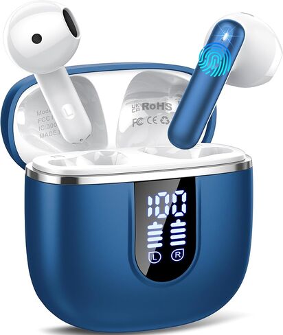 Wireless Earbuds, 2025 Bluetooth 5.4 Headphones in Ear Buds, 40H HiFi Stereo Bluetooth Earbuds with 4 ENC Noise Cancelling Mics, IP7 Waterproof Ultralight Earphones with Dual LED Display USB C, Blue in Saudi Arabia