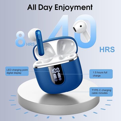 Wireless Earbuds, 2025 Bluetooth 5.4 Headphones in Ear Buds, 40H HiFi Stereo Bluetooth Earbuds with 4 ENC Noise Cancelling Mics, IP7 Waterproof Ultralight Earphones with Dual LED Display USB C, Blue in Saudi Arabia