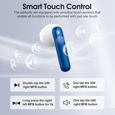 Wireless Earbuds, 2025 Bluetooth 5.4 Headphones in Ear Buds, 40H HiFi Stereo Bluetooth Earbuds with 4 ENC Noise Cancelling Mics, IP7 Waterproof Ultralight Earphones with Dual LED Display USB C, Blue in Saudi Arabia