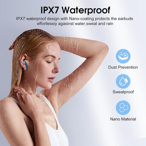 Wireless Earbuds, 2025 Bluetooth 5.4 Headphones in Ear Buds, 40H HiFi Stereo Bluetooth Earbuds with 4 ENC Noise Cancelling Mics, IP7 Waterproof Ultralight Earphones with Dual LED Display USB C, Blue in Saudi Arabia