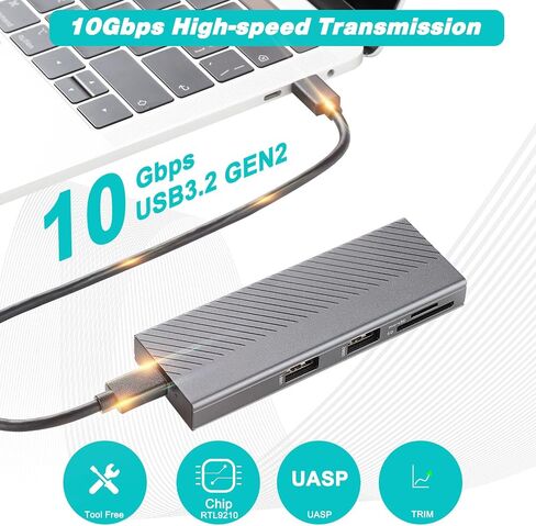 Nvme Enclosure, M.2 SSD Adapter USB 3.2/USB3.1 Gen 2 10Gbps SSD Enclosure with 2 USB 10G A Ports & SD/TF Card Reader Tool-Free for M.2 NVMe/SATA SSD in 2242/2260/2280 in Saudi Arabia