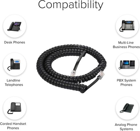 Reliable 1.5 Inch Lead Handset Cord - Black Telephone Cable for Professional Use with Excellent Flexibility and Strength - 12 FT in Kuwait