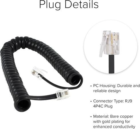 Reliable 1.5 Inch Lead Handset Cord - Black Telephone Cable for Professional Use with Excellent Flexibility and Strength - 12 FT in Kuwait