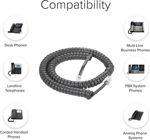 Reliable 1.5 Inch Lead Handset Cord - Black Telephone Cable for Professional Use with Excellent Flexibility and Strength - 12 FT in Kuwait