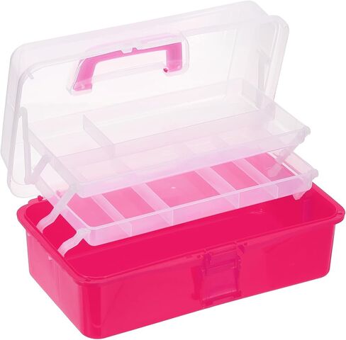 yokive art supply storage storage ، صندوق تخزين للأداة الفنية صندوق 3-tray Craft Box Supplies منظم مع مشبك مقبض للفرش الطوابع ، الوردي الفاتح in Kuwait