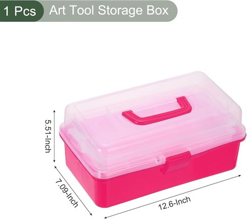 yokive art supply storage storage ، صندوق تخزين للأداة الفنية صندوق 3-tray Craft Box Supplies منظم مع مشبك مقبض للفرش الطوابع ، الوردي الفاتح in Kuwait