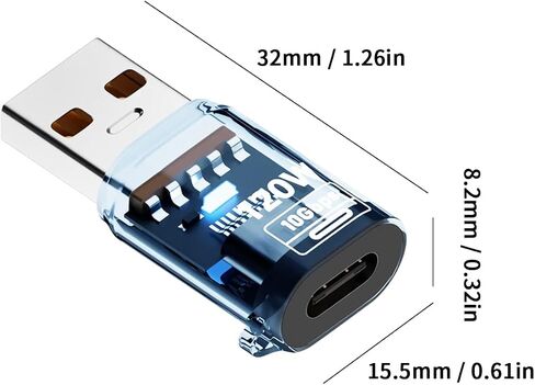 Poyiccot 10Gbps USB C Female to USB A Male Adapter 120W, USB 3.2 Type C to Type A Charger OTG Converter Transparent Compatible for iPhone 11 12 13 14 15 Pro Max, Galaxy S20 S22 S23, Earphone, Blue in Saudi Arabia