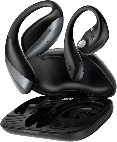Open Ear Headphones, Bluetooth 5.4 True Wireless Earbuds with Mic Clear Calls, 56H Playtime Comfort Fit Over Ear Headphones with Ear Hooks for Sport, Black in Saudi Arabia