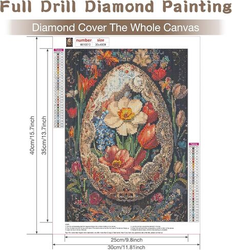RICUVED Rabbit Diamond Painting Kits for Adults, Easter 5D Diamond Painting Egg Diamond Art Kits for Beginner, Full Round Drill Flowers Diamond Art Paint Gem Art Crafts Kits for Home Decor 12x12inch in Saudi Arabia