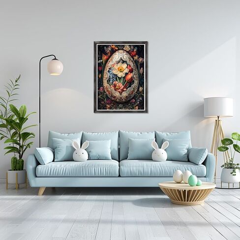 RICUVED Rabbit Diamond Painting Kits for Adults, Easter 5D Diamond Painting Egg Diamond Art Kits for Beginner, Full Round Drill Flowers Diamond Art Paint Gem Art Crafts Kits for Home Decor 12x12inch in Saudi Arabia