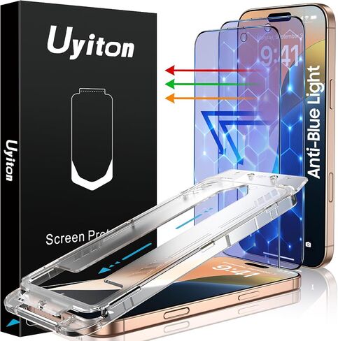 Uyiton متوافق مع واقي شاشة iPhone 16 Pro (ضوء مضاد لـ Plue) - [Easy Fit] التغطية الكاملة المقاومة للتشويش [وليست Case Friends] 9H حامي الشاشة الزجاجية 9H لـ iPhone 16 Pro ، 2 Pack in Kuwait