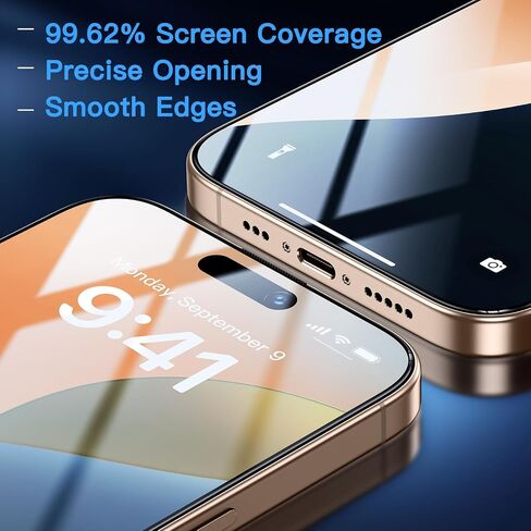 Uyiton متوافق مع واقي شاشة iPhone 16 Pro (ضوء مضاد لـ Plue) - [Easy Fit] التغطية الكاملة المقاومة للتشويش [وليست Case Friends] 9H حامي الشاشة الزجاجية 9H لـ iPhone 16 Pro ، 2 Pack in Kuwait
