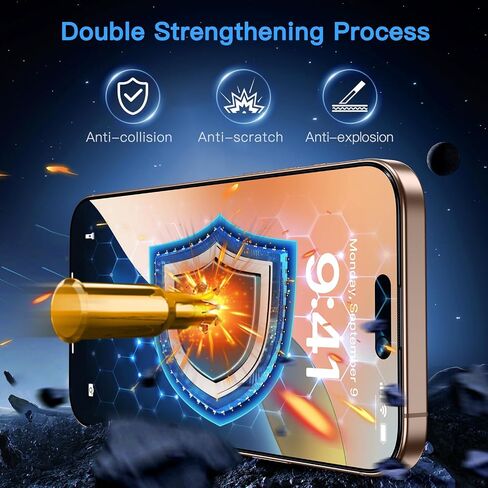 Uyiton متوافق مع واقي شاشة iPhone 16 Pro (ضوء مضاد لـ Plue) - [Easy Fit] التغطية الكاملة المقاومة للتشويش [وليست Case Friends] 9H حامي الشاشة الزجاجية 9H لـ iPhone 16 Pro ، 2 Pack in Kuwait