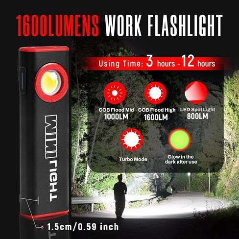 lexall LED Work Light, 1600 Lumens Mini Magnetic Flat EDC Flashlight with Clip, 3 Modes Portable Ultra-Light Bright Waterproof Pocket Light for Working, Camping, Repairing, Emergencies in Kuwait