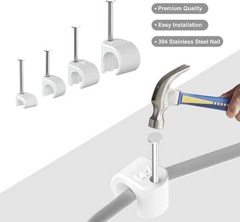 White Cable Clips Pack of 200, Heavy-Duty Nail in Wire Clips, 304 Stainless Steel, UV and Weather Resistant, Cable Wire Management for Phone and Ethernet Wire, Power Cords, Tube in Kuwait