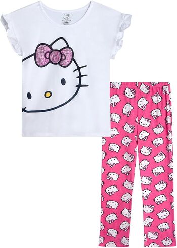 Hello Kitty Girls' Legging Set - 2 Piece Printed T-Shirt and Cozy Matching Leggings for Girls (2T-12), Size 12, Pink/Amber Light in Kuwait