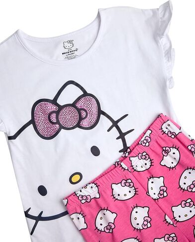 Hello Kitty Girls' Legging Set - 2 Piece Printed T-Shirt and Cozy Matching Leggings for Girls (2T-12), Size 12, Pink/Amber Light in Kuwait