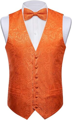 DiBanGu Silk Paisley Vest for Men Formal Suit Waistcoat and Bowtie Lapel Pin Set 7PCS Dress Vest for Suit or Tuxedo in Kuwait
