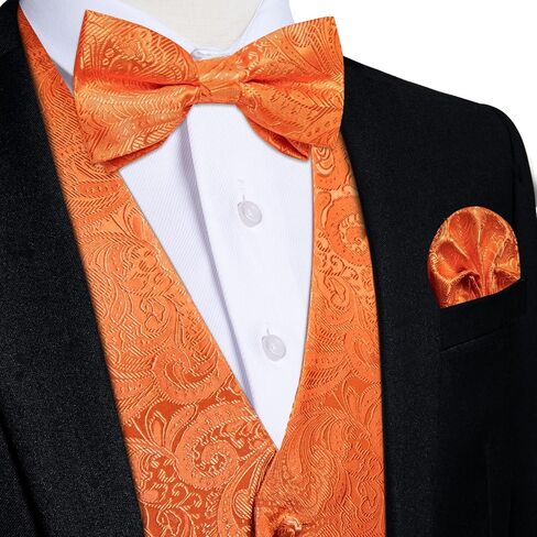DiBanGu Silk Paisley Vest for Men Formal Suit Waistcoat and Bowtie Lapel Pin Set 7PCS Dress Vest for Suit or Tuxedo in Kuwait