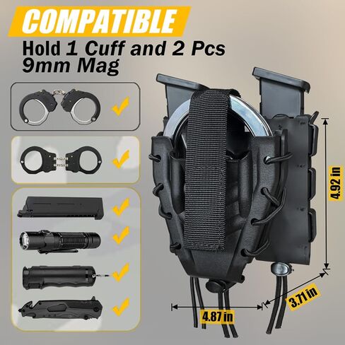 Double Hangcuff Case I Double Magazine & Hangcuff Pouch, Cuff Holster I Mags and Cuff Combo Holder, for Chained/Hinged | 9mm/Glock, fit Duty Belt/Tactical MOLLE Vest in Saudi Arabia