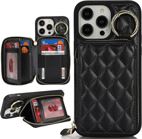 for iPhone 14 pro max Case Wallet with Card Holder,for iPhone 14 pro max Phone case Wallet with Zipper with Slot Kickstand Stand Case for Women and Man-Black in Saudi Arabia