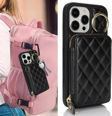 for iPhone 14 pro max Case Wallet with Card Holder,for iPhone 14 pro max Phone case Wallet with Zipper with Slot Kickstand Stand Case for Women and Man-Black in Saudi Arabia