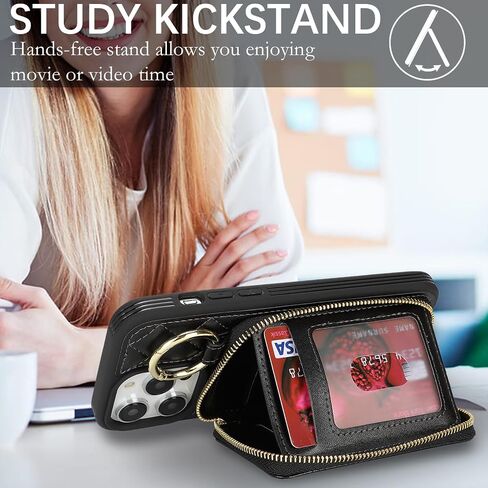 for iPhone 14 pro max Case Wallet with Card Holder,for iPhone 14 pro max Phone case Wallet with Zipper with Slot Kickstand Stand Case for Women and Man-Black in Saudi Arabia