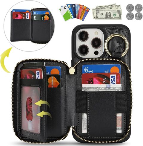 for iPhone 14 pro max Case Wallet with Card Holder,for iPhone 14 pro max Phone case Wallet with Zipper with Slot Kickstand Stand Case for Women and Man-Black in Saudi Arabia
