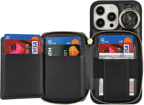 for iPhone 14 pro max Case Wallet with Card Holder,for iPhone 14 pro max Phone case Wallet with Zipper with Slot Kickstand Stand Case for Women and Man-Black in Saudi Arabia