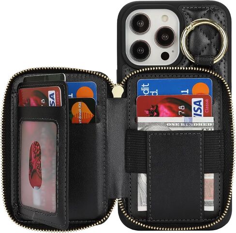 for iPhone 14 pro max Case Wallet with Card Holder,for iPhone 14 pro max Phone case Wallet with Zipper with Slot Kickstand Stand Case for Women and Man-Black in Saudi Arabia