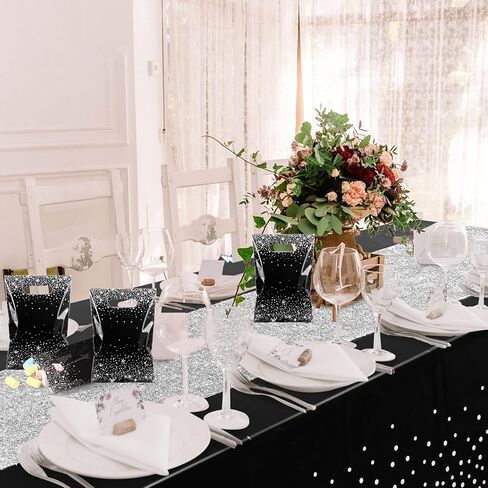 Pasimy 50 Pcs Black and Gold Party Favor Gift Bags Die Cut Plastic Treat Goodie Merchandise with Handle for Birthday Party Wedding Bridal Baby Shower Christmas New Year Gift Supplies in Kuwait