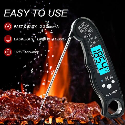TP-01 Waterproof Digital Instant Read Meat Thermometer with 4.6 Folding Probe Backlight Calibration Function for Cooking Food Candy, BBQ Grill, Liquids,Beef(Black) in Saudi Arabia
